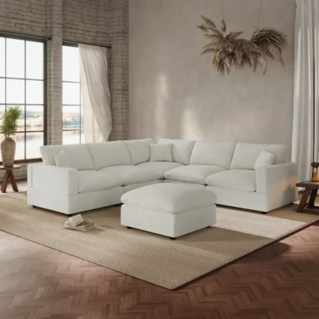 Clova Couch 6 Pieces V shape closed with Ottoman